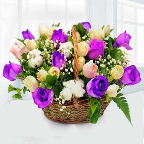 Multi-coloured Roses in a Basket