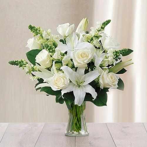 White Rose and Calla Lily in Cylindrical Vase