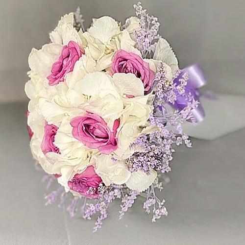 Bouquet of Purple Rose and White Hydrangea