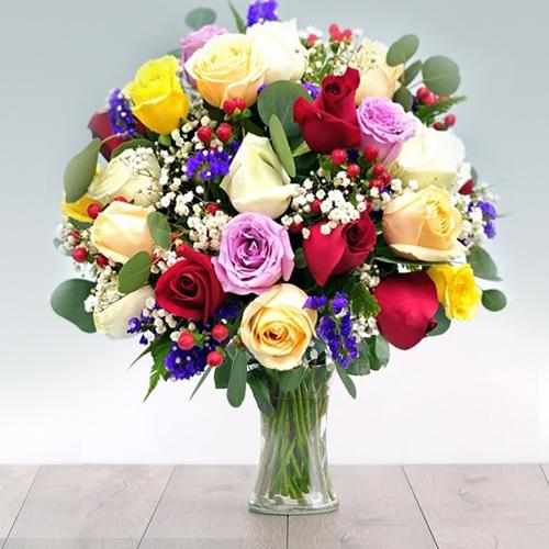 36 Mixed Vibrant Rose in A Vase 