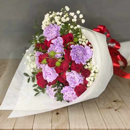 Bouquet of Red Rose Purple Carnation