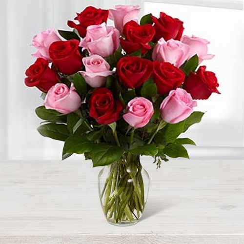 18 Pink and Red Rose in a Vase Arrangement
