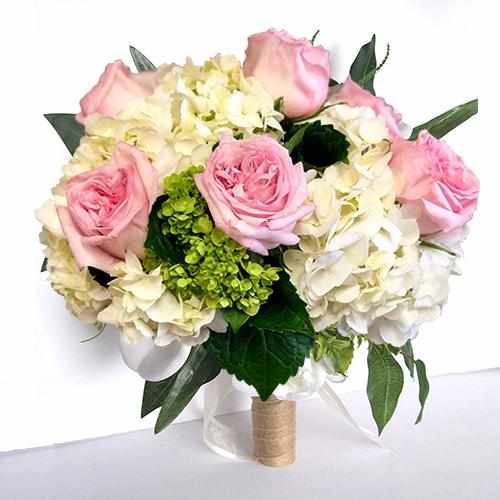 Bouquet of Pink Rose and White Hydrangea