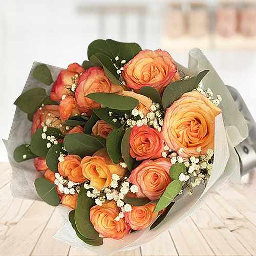 Orange Rose in White Craft Paper Bouquet