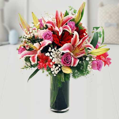 Rose Lily and Gerberas in a Vase