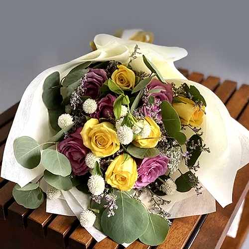 Bouquet of Yellow and Purple Rose