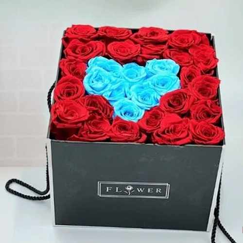 Box of Preserved Red and Blue Roses