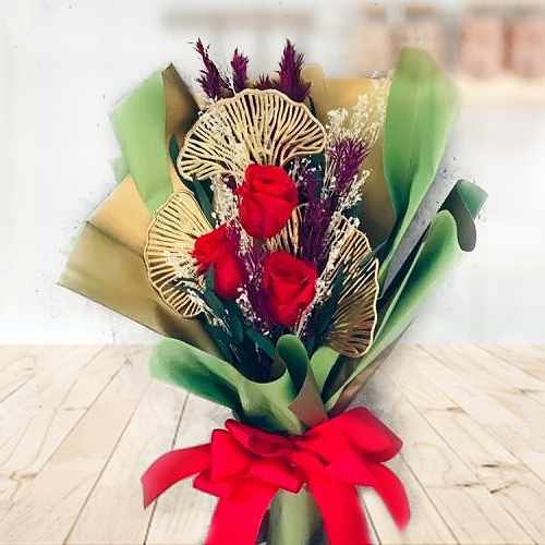 Bouquet of Presreved 3 Stalk Red Rose