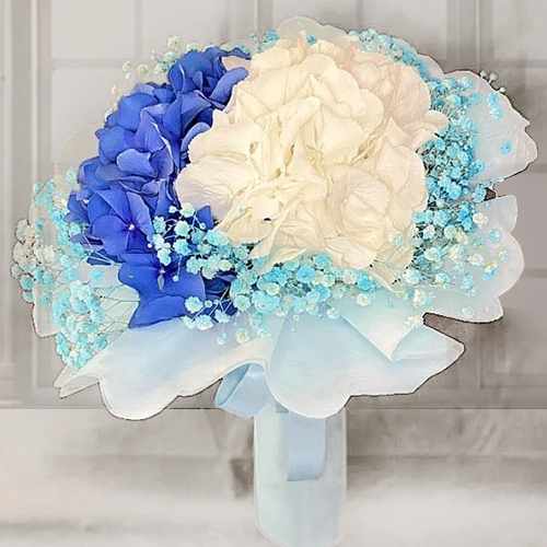 Bouquet of White and Blue Hydrangea