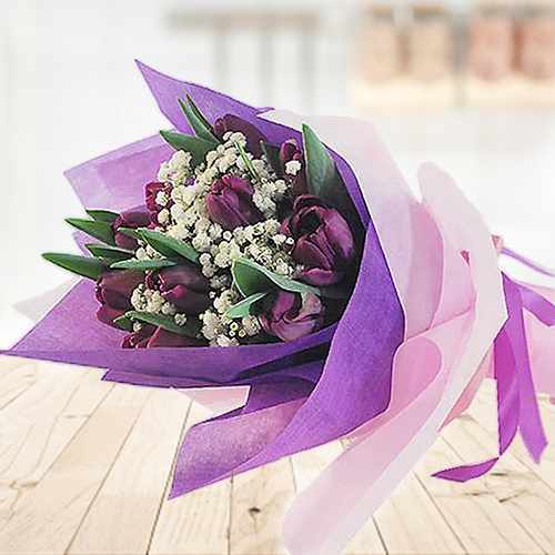 Royal Bouquet of Purple Tulip and Baby's Breath