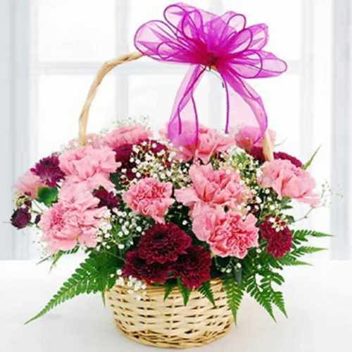 Basket Full of Pink and Red Carnation