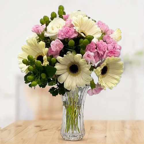 Pink Carnation and White Gerberas in a Vase