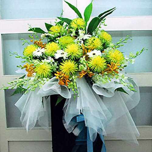 Chrysanthemum and Orchid Funeral Arrangement