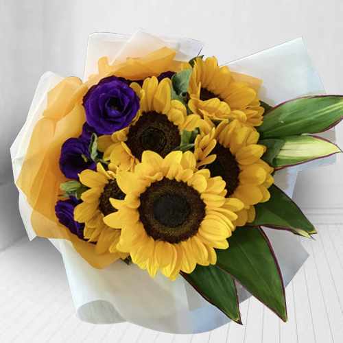 Vivid Bouquet of Sunflower and Eustomas