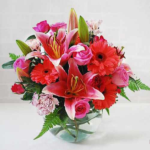 Lily Rose and Gerbera in a Vase Arrangement