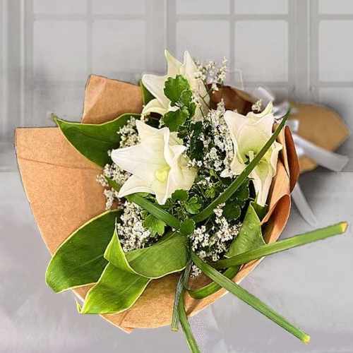 Graceful Bouquet of White Lilies and Baby Breath
