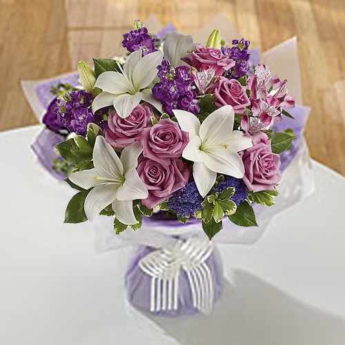 Bouquet of Purple Rose and White Lily