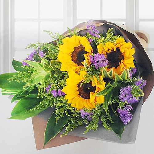 Shiny Bouquet of 3 Sunflower Stalk