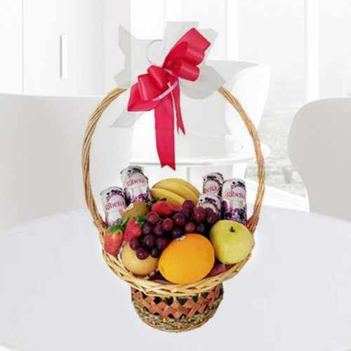 Fresh Fruits with 6 cans of Ribena in a Basket