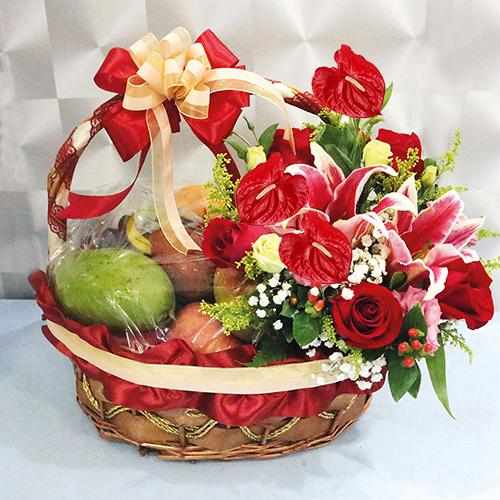 2 Floral Arrangement with Fruits Basket