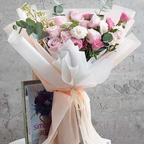 Hand Bouquet of Soft Pink and White Blooms