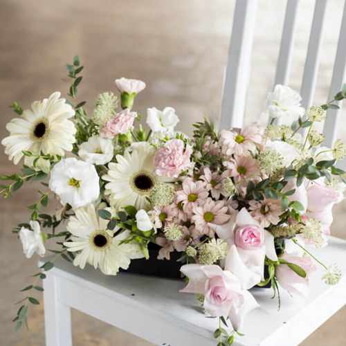 Pastel Pink and Creamy White Flowers in Vase