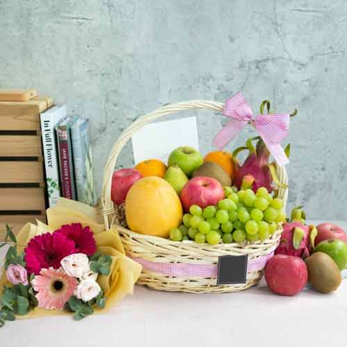 Fresh Fruits With Flower Bouquet