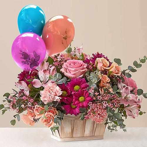 Mixed Floral Arrangement with Balloons