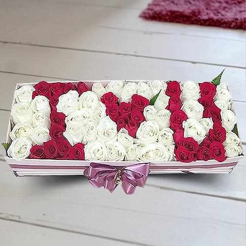 I LOVE YOU Massage of White and Red Roses