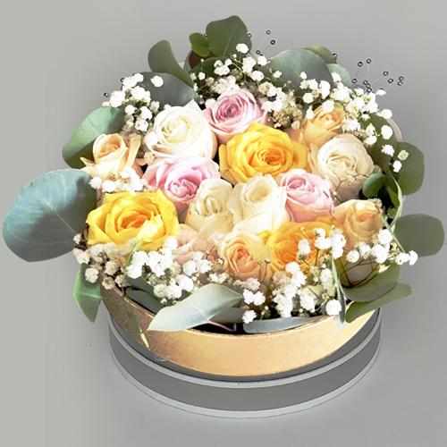 Pastel Roses in a Rounded Shaped Box